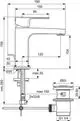 Waschtischarmatur in Chrom von Ideal Standard. Zeichnung zeigt Maße, Anschlüsse und Montageoptionen. Klare Darstellung der technischen Details und Dimensionen.